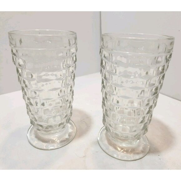 Vintage Clear Whitehall Iced Tea Glasses Cubist 6" Tall Set of 2 - Picture 1 of 11